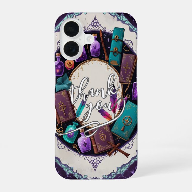 Mystical Spellbook Wreath Thank You Design iPhone Case (Back)