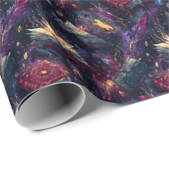 Mystical Spellbooks and Quills D&D Magic Wrapping Paper (Roll Corner)