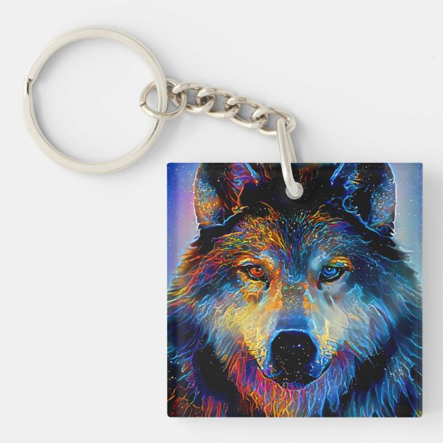 Mystical Spirit Wolf Keychain (Front)