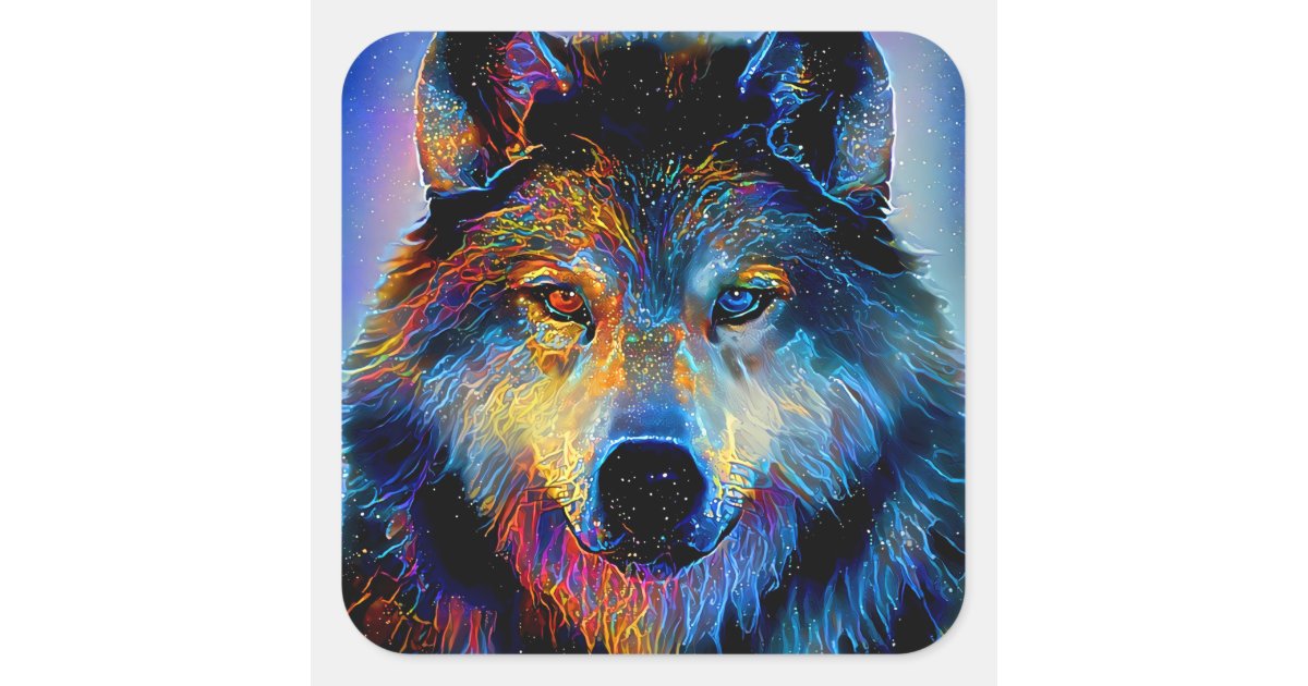 Mystical Spirit Wolf Square Sticker | Zazzle