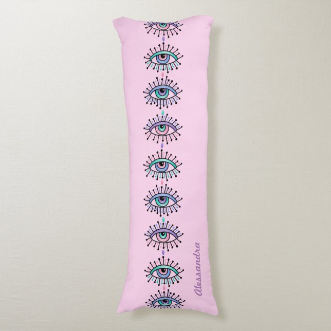 Mystical Spiritual Eyes Two-sided Pink & Blue Body Pillow (Front Vertical)