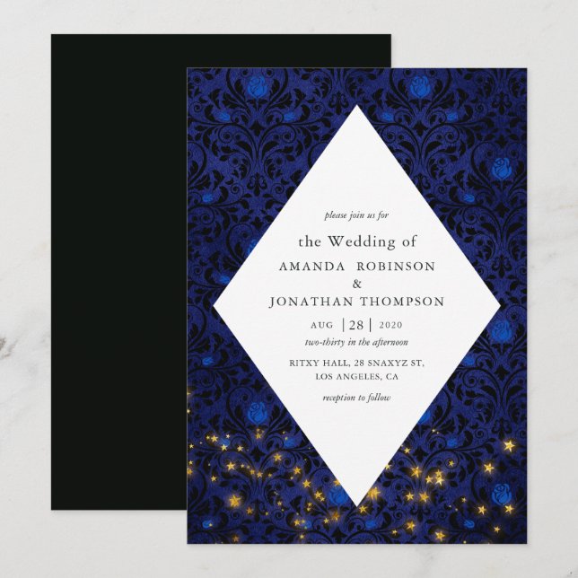 Mystical Stars Floral Damask Wedding Invitation (Front/Back)