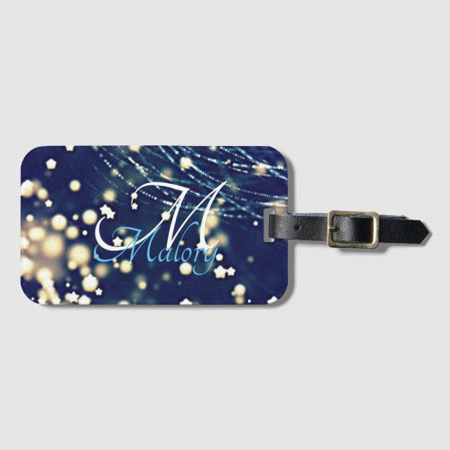Mystical Stars Monogram Sparkle Personalized     Luggage Tag (Front Horizontal)