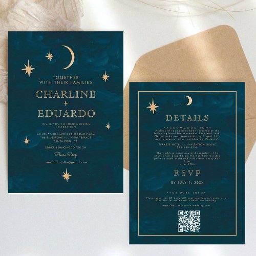 Mystical Stars Moon  Celestial All in One Wedding Invitation
