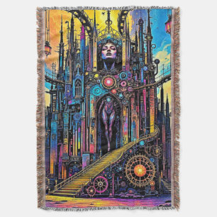 Mystical Steampunk Cathedral Throw Blanket
