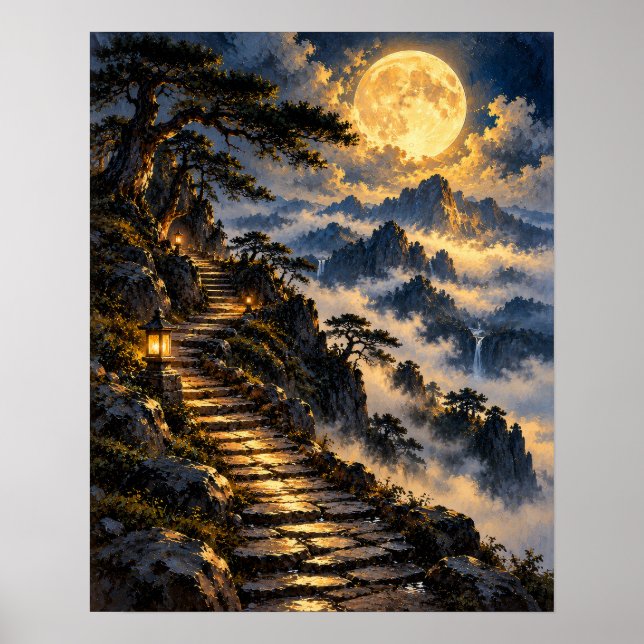 Mystical Stone Path Mountain Moon Poster (Front)