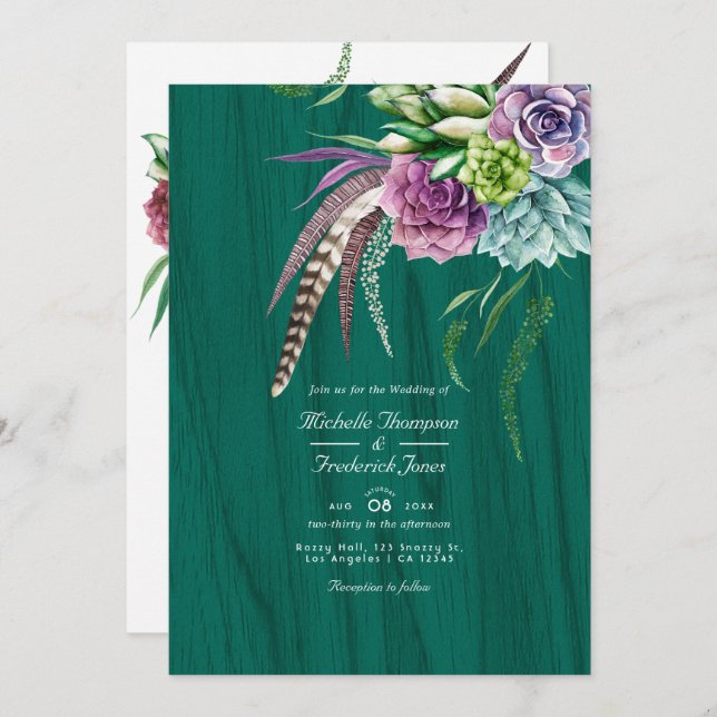 Mystical Succulent Bohemian QR Code RSVP Wedding Invitation (Front/Back)