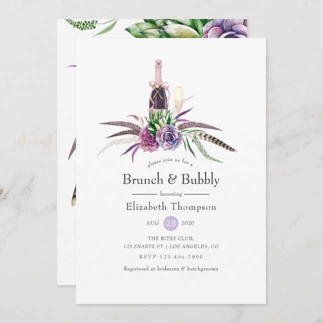 Mystical Succulent Brunch and Bubbly Bridal Shower Invitation (Front/Back)
