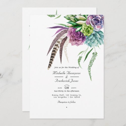 Mystical Succulent QR Code RSVP Bohemian Wedding Invitation