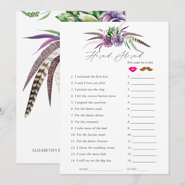 Mystical Succulents Bridal Shower Game Invitation (Front/Back)