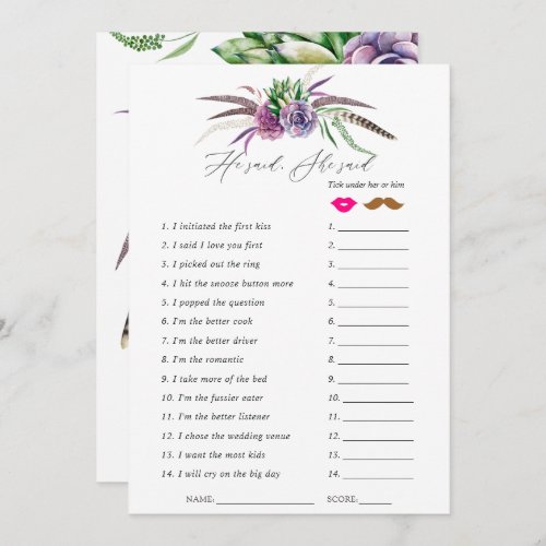 Mystical Succulents Bridal Shower Game Invitation