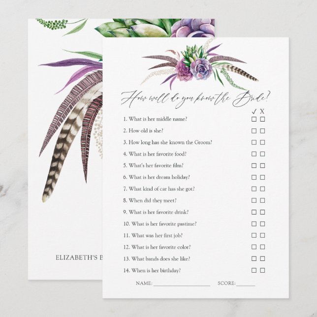 Mystical Succulents Bridal Shower Game Invitation (Front/Back)