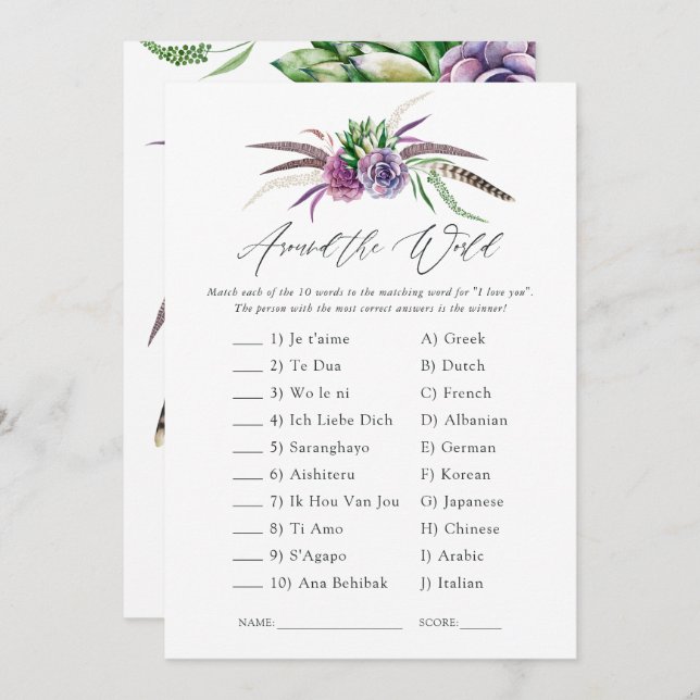 Mystical Succulents Bridal Shower Game Invitation (Front/Back)