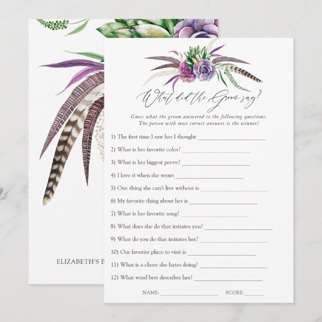 Mystical Succulents Bridal Shower Game Invitation (Front/Back)