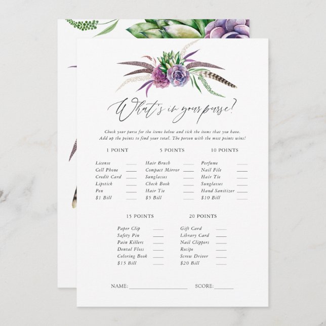 Mystical Succulents Bridal Shower Game Invitation (Front/Back)