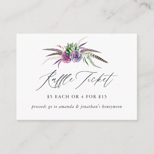Mystical Succulents Bridal Shower Raffle Ticket Enclosure Card (Front)