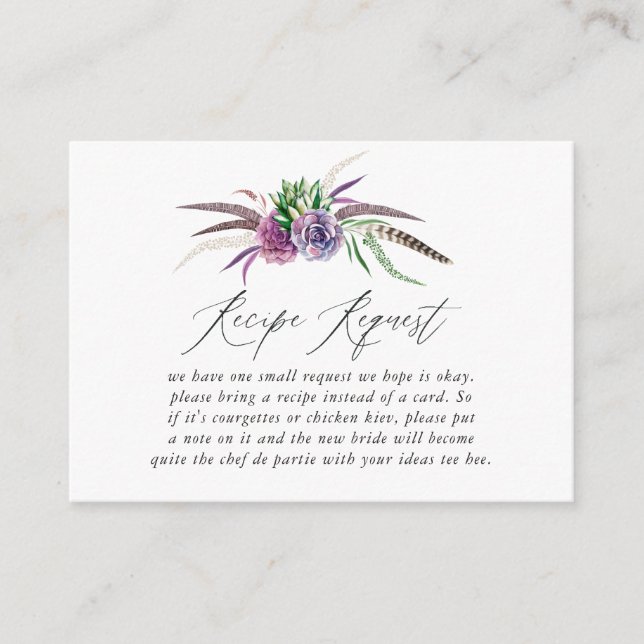 Mystical Succulents Bridal Shower Recipe Request Enclosure Card (Front)