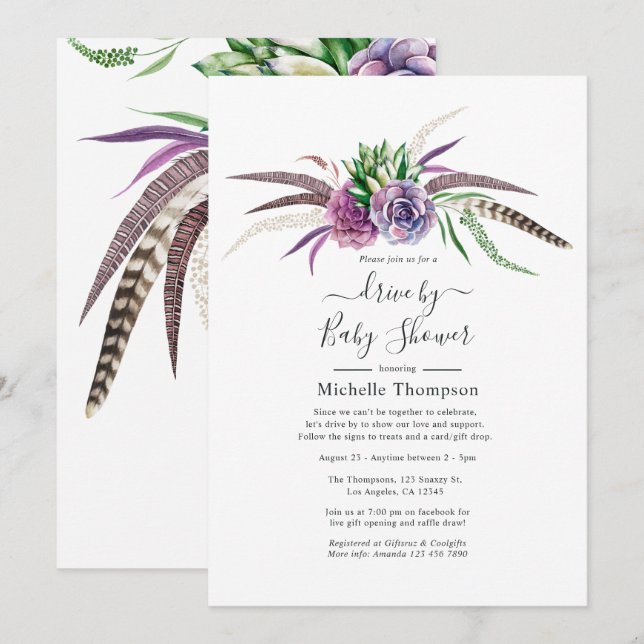Mystical Succulents Drive By Bridal or Baby Shower Invitation (Front/Back)