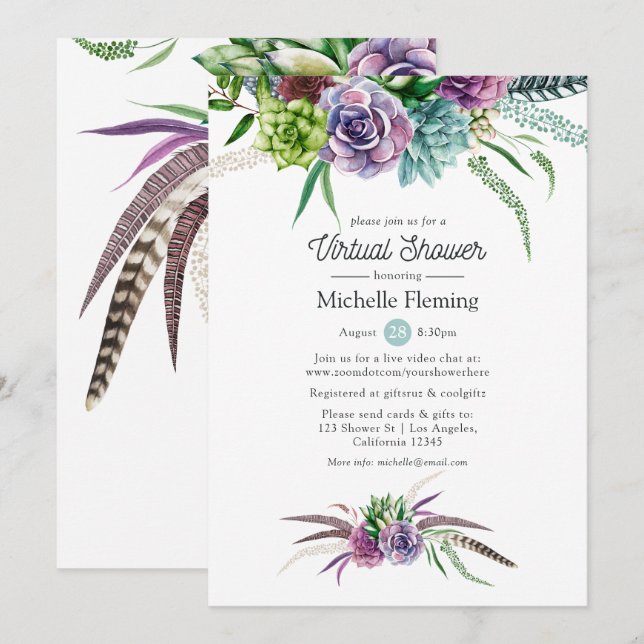 Mystical Succulents Virtual Baby or Bridal Shower Invitation (Front/Back)