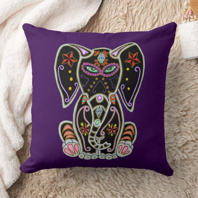 Mystical Sugar Skull Elephant Throw Pillow (Blanket)