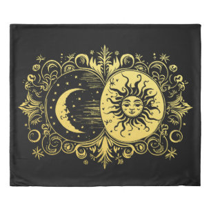 Mystical Sun and Moon in Gold Duvet Cover