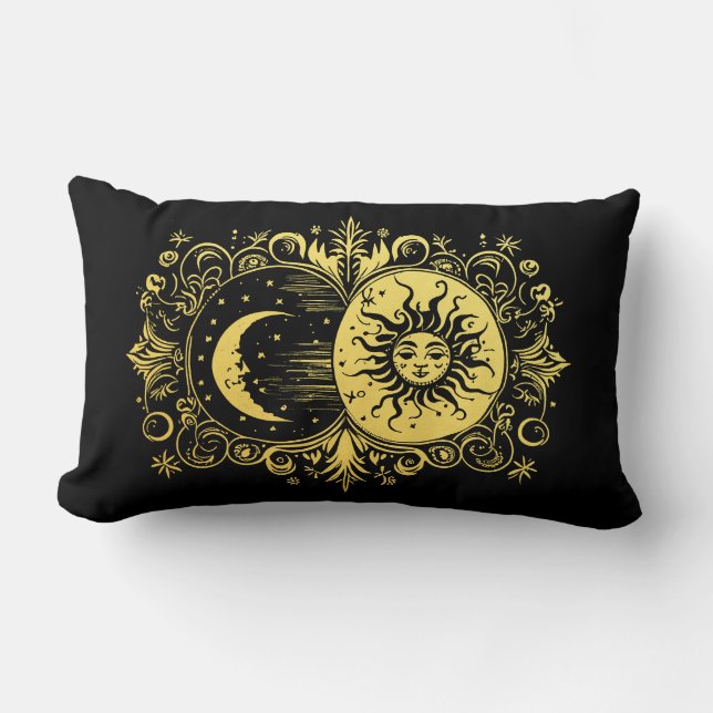 Mystical Sun and Moon in Gold Lumbar Pillow (Front)