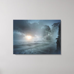 Mystical Sunset on Beach Ocean Cliff Scene Artwork Canvas Print