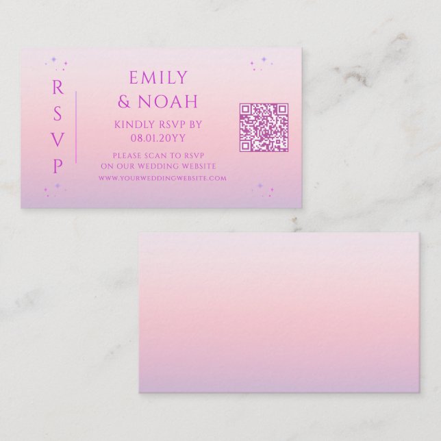 Mystical Sunset Pink Budget QR Code RSVP Enclosure Card (Front/Back)
