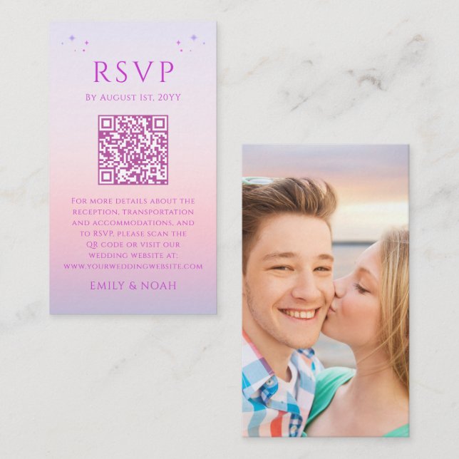 Mystical Sunset Pink Budget QR Code RSVP Photo Enclosure Card (Front/Back)