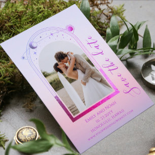 Mystical Sunset Pink Celestial Wedding Photo Save The Date