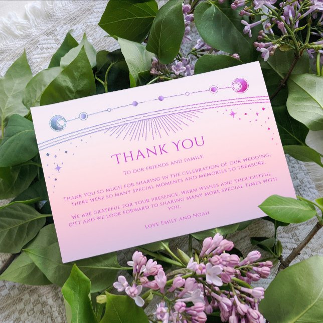 Mystical Sunset Pink Star Moon Stars Photo Wedding Thank You Card (Creator Uploaded)