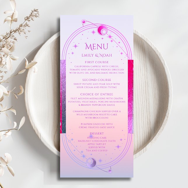 Mystical Sunset Pink Sun Moon Astronomy Wedding Menu (Creator Uploaded)