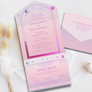 Mystical Sunset Pink Sun Moon Star Astronomy Space All In One Invitation