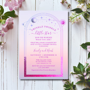 Mystical Sunset Pink Sun Moon Stars Baby Shower Invitation