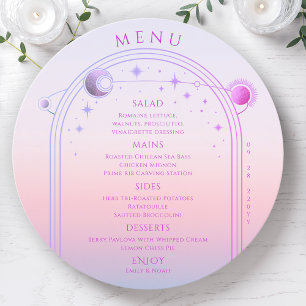 Mystical Sunset Pink Sun Moon Stars Space Wedding Menu
