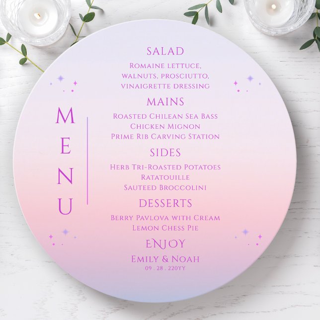 Mystical Sunset Pink Sun Moon Stars Space Wedding Menu (Creator Uploaded)