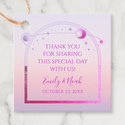 Mystical Sunset Pink Sun Moon Stars Wedding Favor Tags