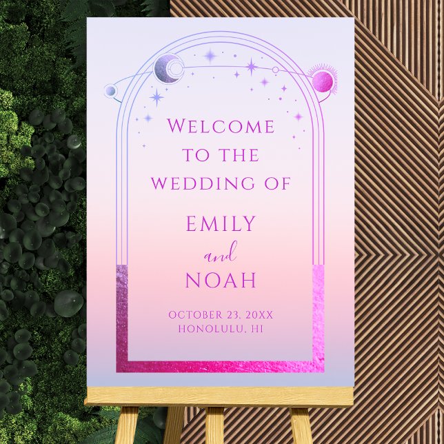 Mystical Sunset Pink Sun Moon Stars Welcome Sign (Creator Uploaded)