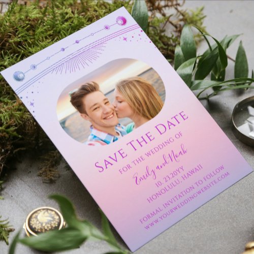 Mystical Sunset Pink Wedding Save The Date