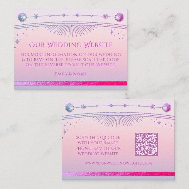 Mystical Sunset Pink Wedding Website RSVP QR Code Enclosure Card (Front/Back)