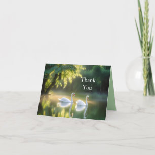 Mystical Swans Gracefully Gliding On Summer Pond Thank You Card