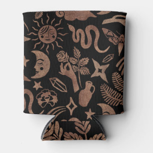 Mystical symbols: snake, sun, moon. can cooler