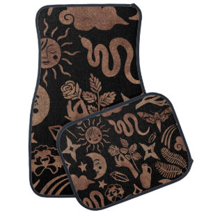 Mystical symbols: snake, sun, moon. car floor mat