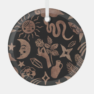 Mystical symbols: snake, sun, moon. glass ornament