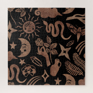 Mystical symbols: snake, sun, moon. jigsaw puzzle