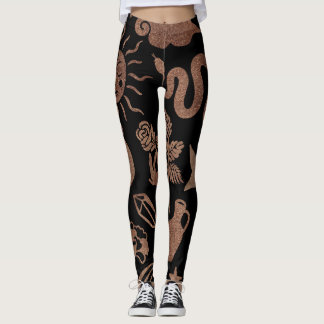 Mystical symbols: snake, sun, moon. leggings