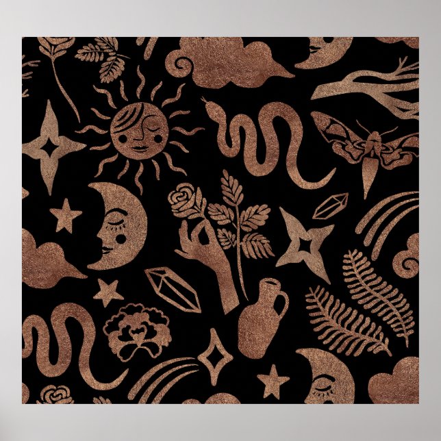 Mystical symbols: snake, sun, moon. poster (Front)