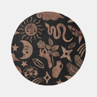 Mystical symbols: snake, sun, moon. rug