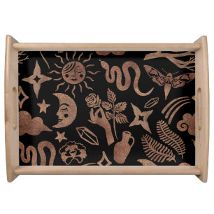 Mystical symbols: snake, sun, moon. serving tray