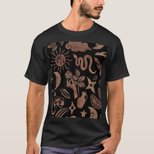 Mystical symbols: snake, sun, moon. T-Shirt (Front)